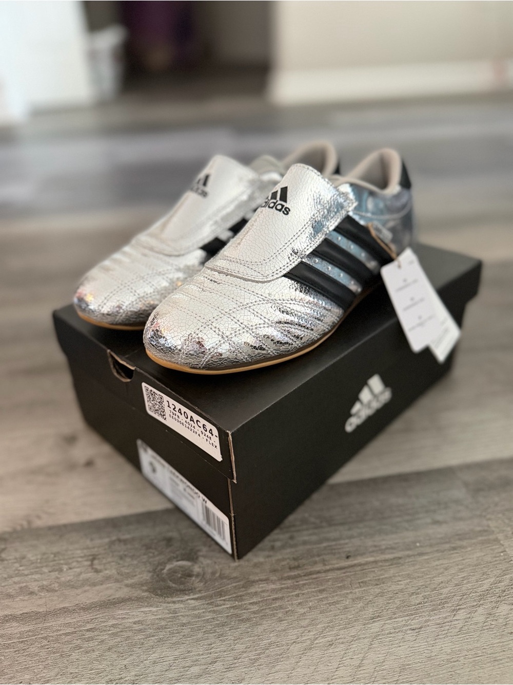 adidas Taekwondo Silver Metallic Sneakers with Black Stripes